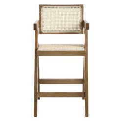 Jeanne Light Walnut Beech Wood & Natural Cane Rattan Counter Stool – 65cm Mid-Century Kitchen Stool -Daals Store XN 2211 LIGHTWALNUT WB2