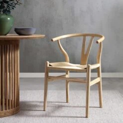 Hansel Wooden Natural Weave Dining Chair, Natural Colour Frame
