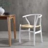 Hansel Wooden Natural Weave Dining Chair, White Colour Frame