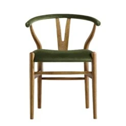Hansel Upholstered Padded Dining Chair, Moss Green Velvet And Light Walnut Frame -Daals Store XN R100 GREENVEL WLAN WB1