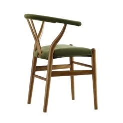 Hansel Upholstered Padded Dining Chair, Moss Green Velvet And Light Walnut Frame -Daals Store XN R100 GREENVEL WLAN WB3