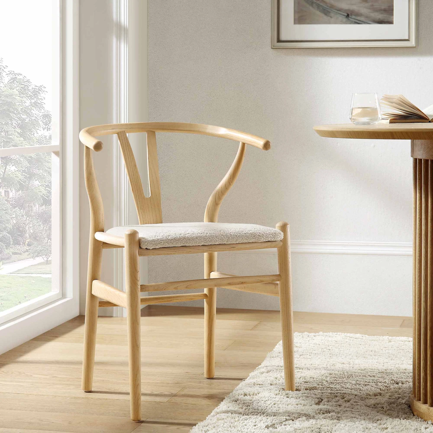 Hansel Wooden Dining Chair, Ivory White Boucle And Natural Frame 1 Hansel Wooden Dining Chair, Ivory White Boucle And Natural Frame