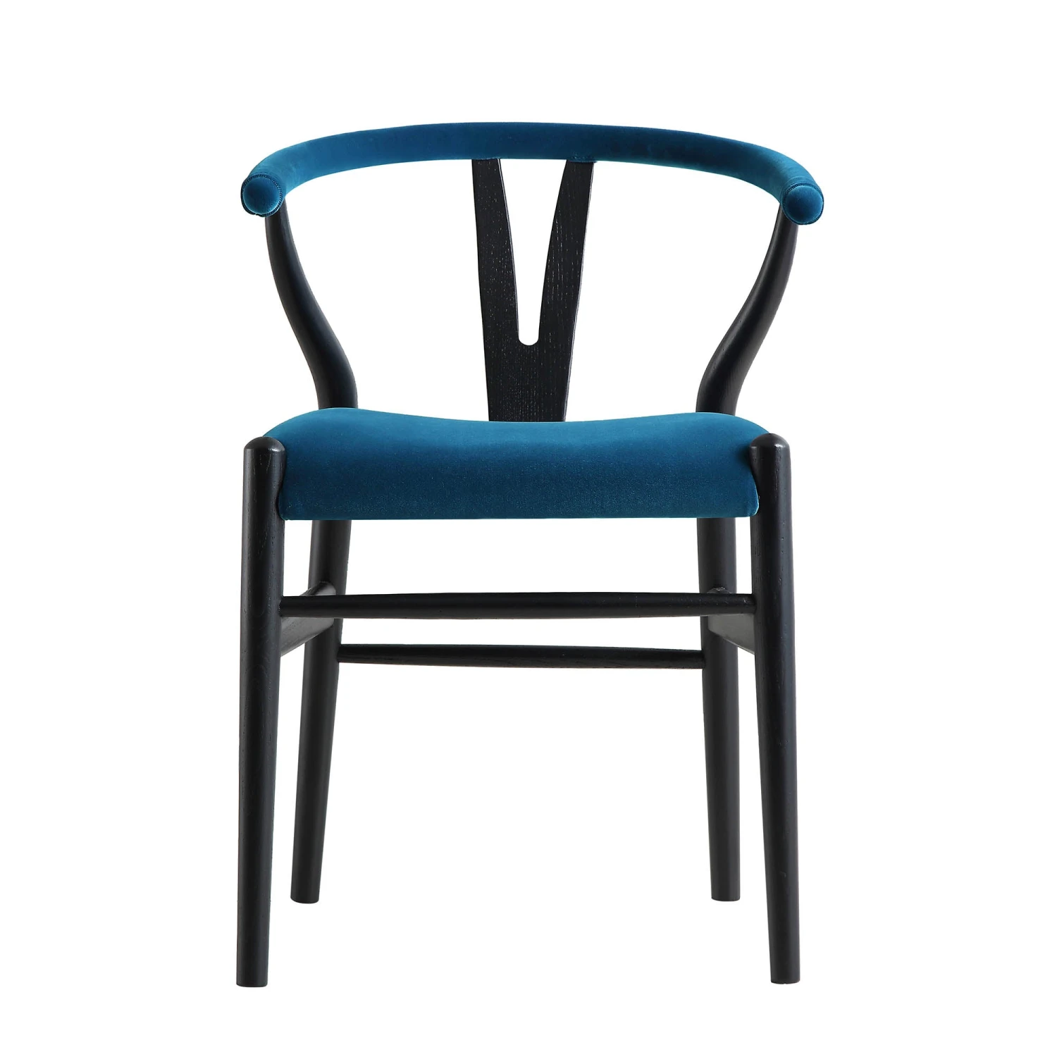 Hansel Upholstered Padded Dining Chair, Blue Velvet And Black Frame 4 Hansel Upholstered Padded Dining Chair, Blue Velvet And Black Frame - Image 4