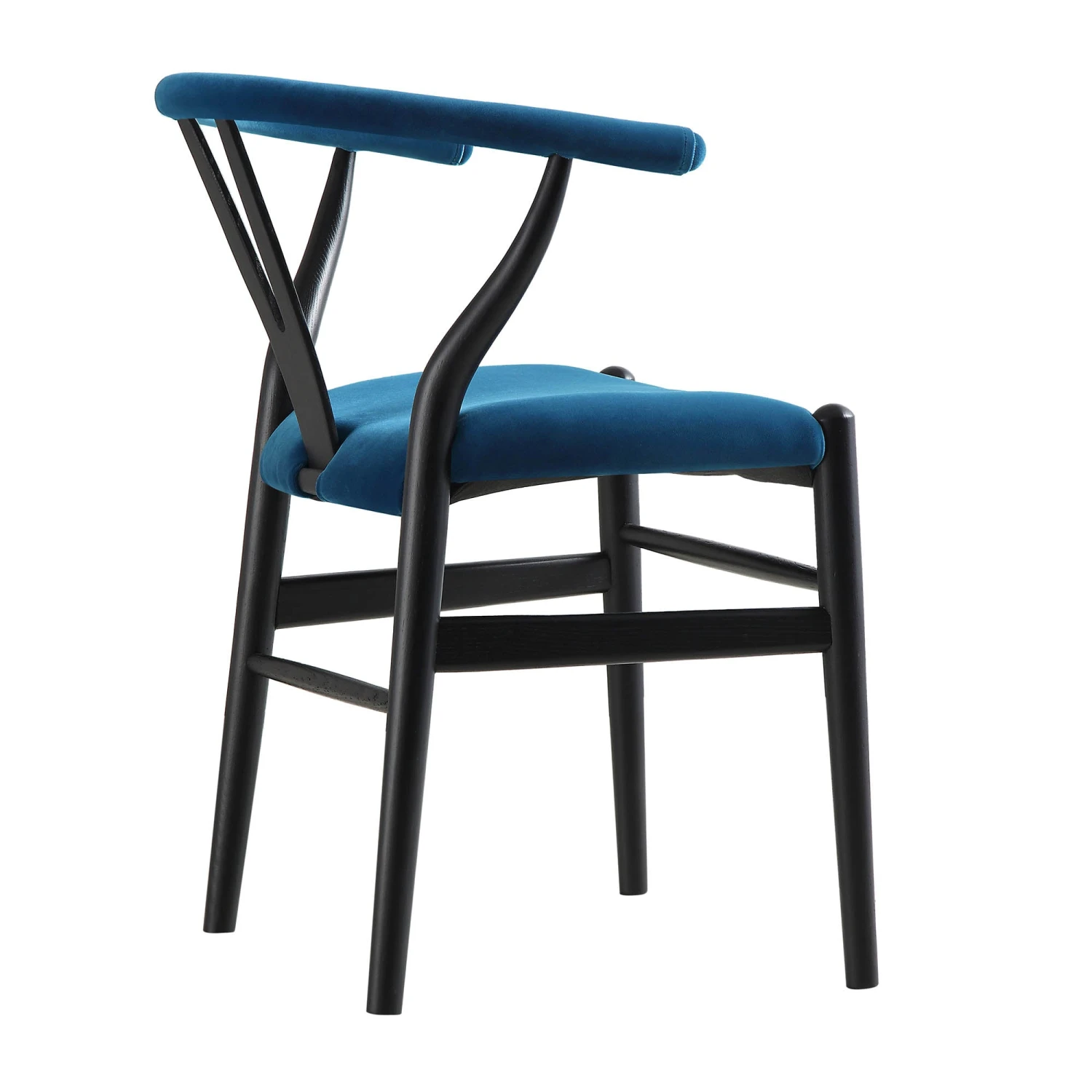 Hansel Upholstered Padded Dining Chair, Blue Velvet And Black Frame 8 Hansel Upholstered Padded Dining Chair, Blue Velvet And Black Frame - Image 8