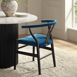 Hansel Upholstered Padded Dining Chair, Blue Velvet And Black Frame 16 Hansel Upholstered Padded Dining Chair, Blue Velvet And Black Frame -Daals Store XN R100 NAVYVEL BLACK scene2