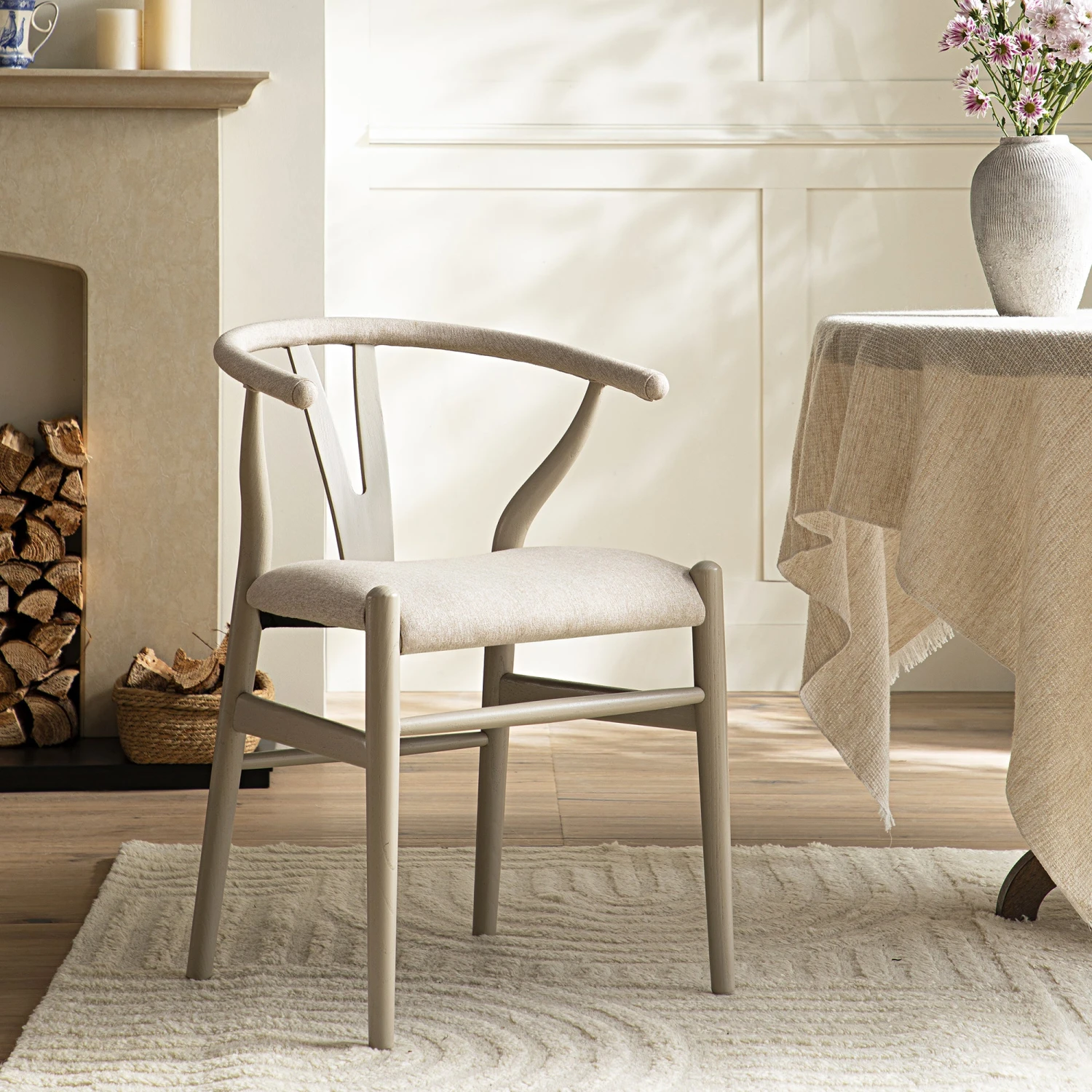 Hansel Upholstered Dining Chair, Taupe Frame With Oatmeal Fabric 1 Hansel Upholstered Dining Chair, Taupe Frame With Oatmeal Fabric