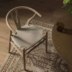 Hansel Dining Chair, Weathered Elm Frame With Light Grey Faux Leather Seat