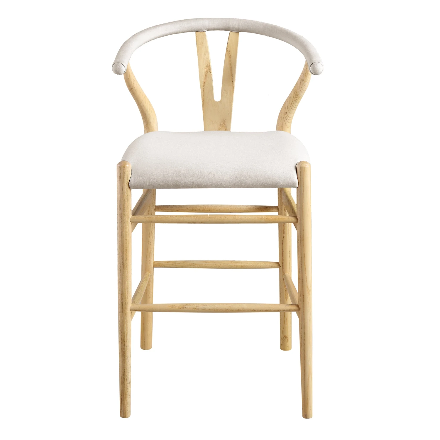 Hansel Natural Elm Wood Counter Stool β Beige Fabric with Wishbone Y-Back Design 1 Hansel Natural Elm Wood Counter Stool β Beige Fabric with Wishbone Y-Back Design
