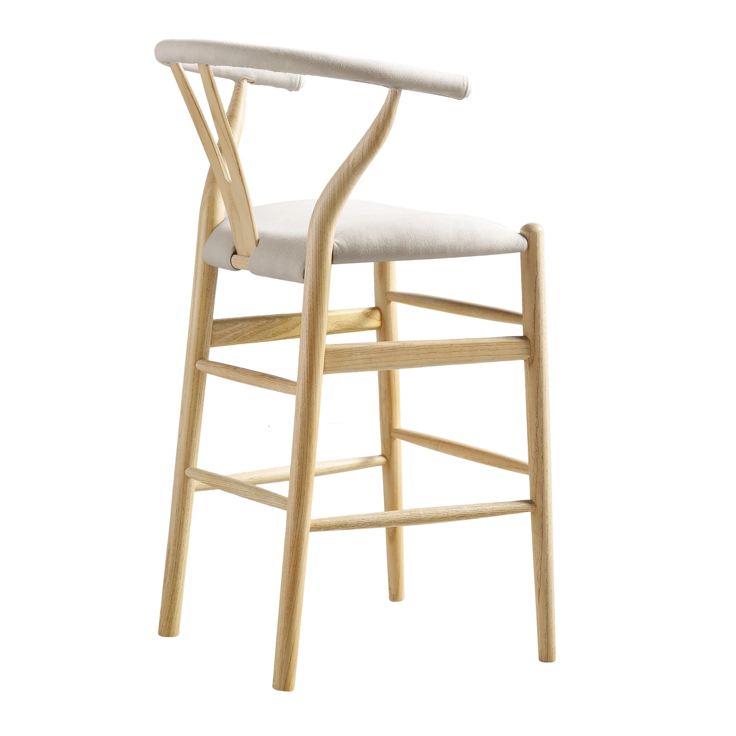 Hansel Natural Elm Wood Counter Stool β Beige Fabric with Wishbone Y-Back Design 6 Hansel Natural Elm Wood Counter Stool β Beige Fabric with Wishbone Y-Back Design - Image 6