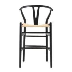 Hansel Solid Elm Wood Counter Stool – Black Frame with Natural Weave Y-Back -Daals Store XN R152 BLACK WB1