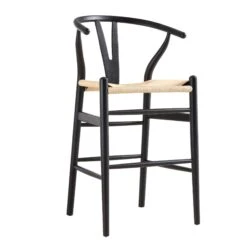 Hansel Solid Elm Wood Counter Stool – Black Frame with Natural Weave Y-Back -Daals Store XN R152 BLACK WB2