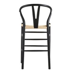 Hansel Solid Elm Wood Counter Stool – Black Frame with Natural Weave Y-Back -Daals Store XN R152 BLACK WB5