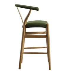 Hansel Moss Green Velvet & Light Walnut – Wishbone Style Y-Back Counter Stool -Daals Store XN R152 GREENVEL WALN WB3