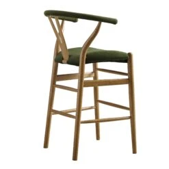 Hansel Moss Green Velvet & Light Walnut – Wishbone Style Y-Back Counter Stool -Daals Store XN R152 GREENVEL WALN WB4