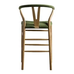 Hansel Moss Green Velvet & Light Walnut – Wishbone Style Y-Back Counter Stool -Daals Store XN R152 GREENVEL WALN WB5