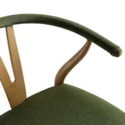 Hansel Moss Green Velvet & Light Walnut – Wishbone Style Y-Back Counter Stool -Daals Store XN R152 GREENVEL WALN detail1