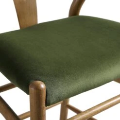 Hansel Moss Green Velvet & Light Walnut – Wishbone Style Y-Back Counter Stool -Daals Store XN R152 GREENVEL WALN detail2