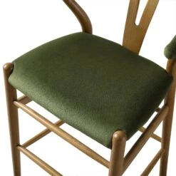 Hansel Moss Green Velvet & Light Walnut – Wishbone Style Y-Back Counter Stool -Daals Store XN R152 GREENVEL WALN detail3
