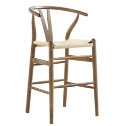 Hansel Light Walnut Solid Elm Wood Counter Stool – Natural Loom Weave Seat Y-Back Kitchen Chair -Daals Store XN R152 LIGHTWALNUT WB2