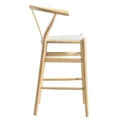 Hansel Solid Elm Wood Counter Stool - Ivory White Boucle Upholstery & Natural Frame Y-Back Design -Daals Store XN R152 NAT BEIGEBOUCLE WB3