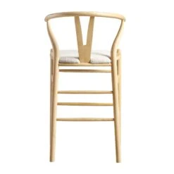 Hansel Solid Elm Wood Counter Stool - Ivory White Boucle Upholstery & Natural Frame Y-Back Design -Daals Store XN R152 NAT BEIGEBOUCLE WB5