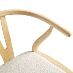 Hansel Solid Elm Wood Counter Stool - Ivory White Boucle Upholstery & Natural Frame Y-Back Design -Daals Store XN R152 NAT BEIGEBOUCLE detail1