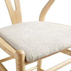 Hansel Solid Elm Wood Counter Stool - Ivory White Boucle Upholstery & Natural Frame Y-Back Design -Daals Store XN R152 NAT BEIGEBOUCLE detail3
