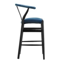 Hansel Navy Blue Velvet & Black Solid Elm Wood Y-Back Counter Stool -Daals Store XN R152 NAVYVEL BLACK WB3
