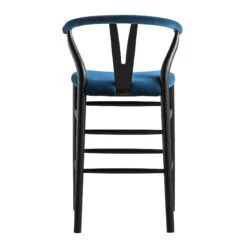 Hansel Navy Blue Velvet & Black Solid Elm Wood Y-Back Counter Stool -Daals Store XN R152 NAVYVEL BLACK WB5