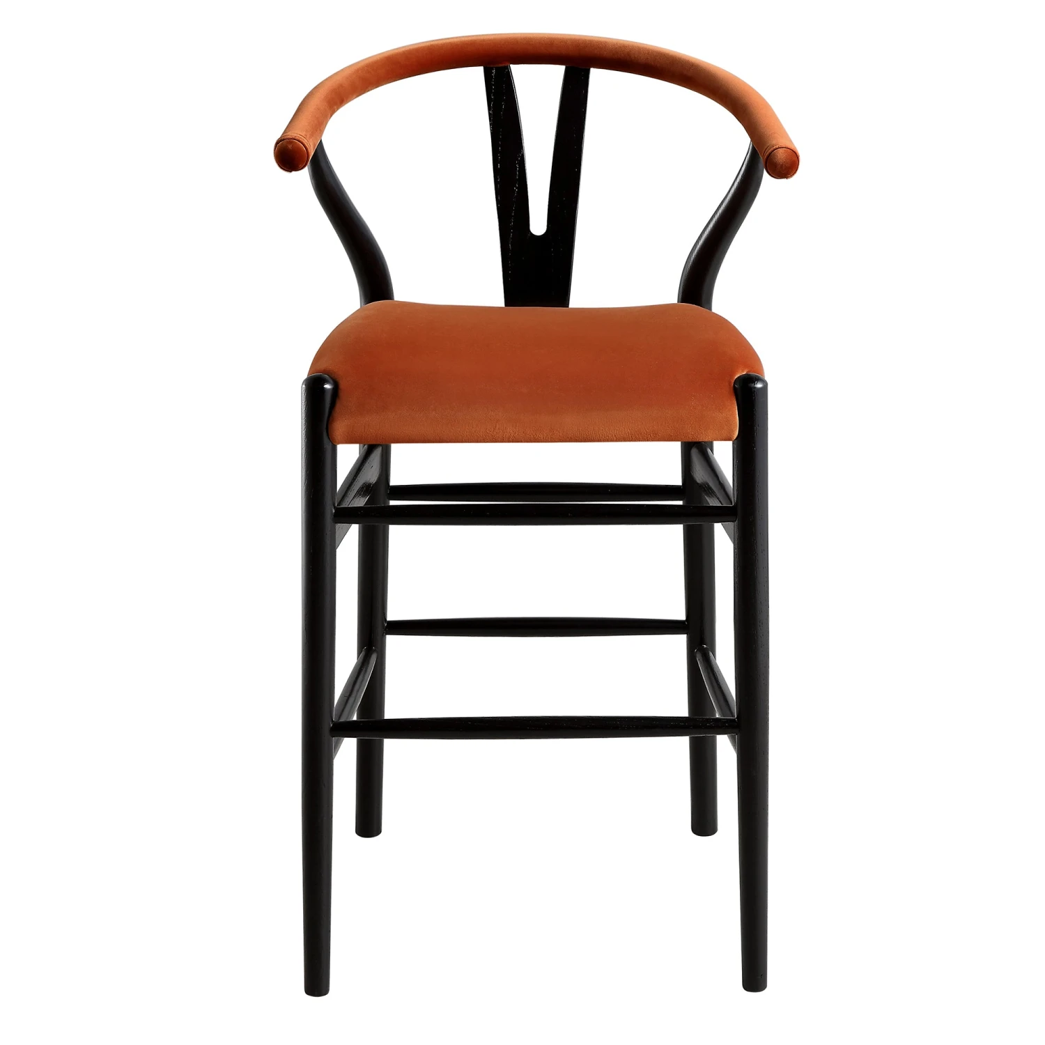 Hansel Rust Velvet Upholstered Counter Stool β Black Elm Wood Y-Back Kitchen Island Chair 5 Hansel Rust Velvet Upholstered Counter Stool β Black Elm Wood Y-Back Kitchen Island Chair - Image 5