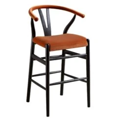 Hansel Rust Velvet Upholstered Counter Stool β Black Elm Wood Y-Back Kitchen Island Chair 19 Hansel Rust Velvet Upholstered Counter Stool β Black Elm Wood Y-Back Kitchen Island Chair -Daals Store XN R152 RUSTVEL BLACK WB2