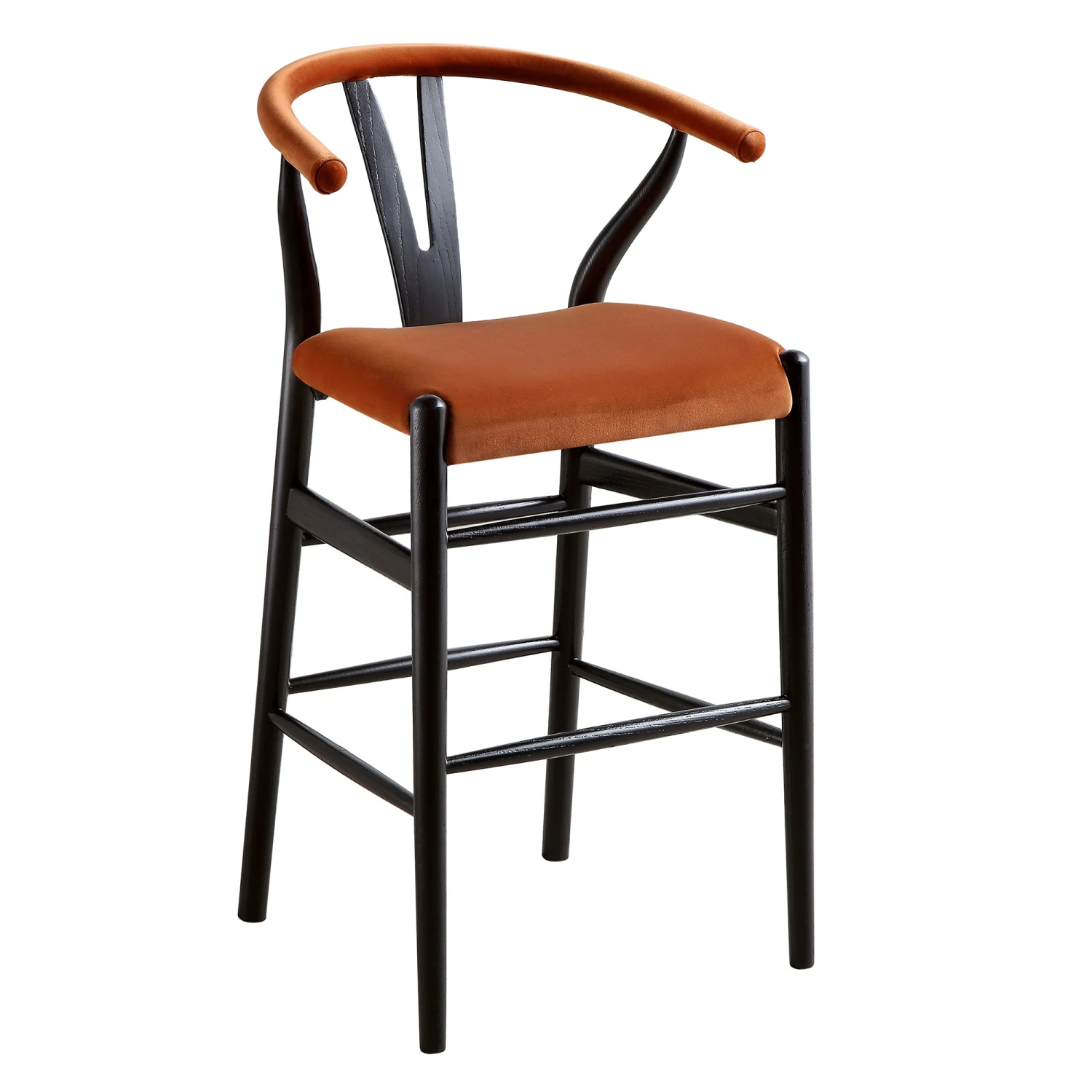 Hansel Rust Velvet Upholstered Counter Stool β Black Elm Wood Y-Back Kitchen Island Chair 6 Hansel Rust Velvet Upholstered Counter Stool β Black Elm Wood Y-Back Kitchen Island Chair - Image 6