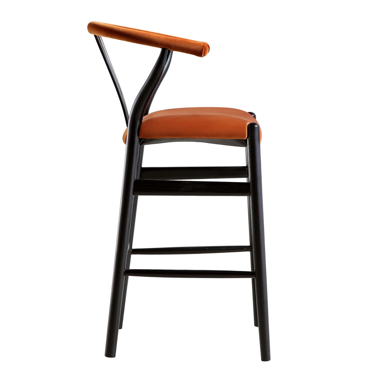 Hansel Rust Velvet Upholstered Counter Stool β Black Elm Wood Y-Back Kitchen Island Chair 9 Hansel Rust Velvet Upholstered Counter Stool β Black Elm Wood Y-Back Kitchen Island Chair - Image 9