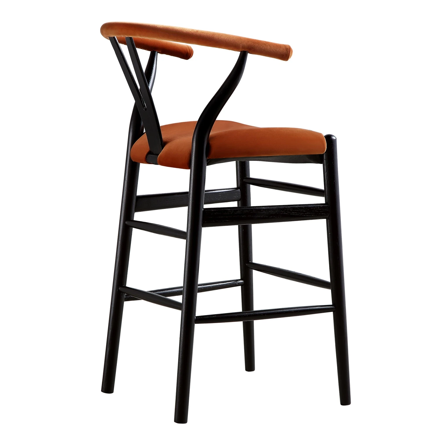 Hansel Rust Velvet Upholstered Counter Stool β Black Elm Wood Y-Back Kitchen Island Chair 10 Hansel Rust Velvet Upholstered Counter Stool β Black Elm Wood Y-Back Kitchen Island Chair - Image 10