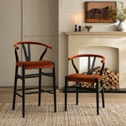 Hansel Rust Velvet Upholstered Counter Stool β Black Elm Wood Y-Back Kitchen Island Chair 16 Hansel Rust Velvet Upholstered Counter Stool β Black Elm Wood Y-Back Kitchen Island Chair -Daals Store XN R152 RUSTVEL BLACK scene2