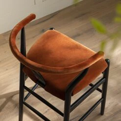 Hansel Rust Velvet Upholstered Counter Stool β Black Elm Wood Y-Back Kitchen Island Chair 17 Hansel Rust Velvet Upholstered Counter Stool β Black Elm Wood Y-Back Kitchen Island Chair -Daals Store XN R152 RUSTVEL BLACK scene3