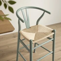 Hansel Wooden Natural Weave Counter Stool, Sage Green Frame -Daals Store XN R152 SAGE scene2