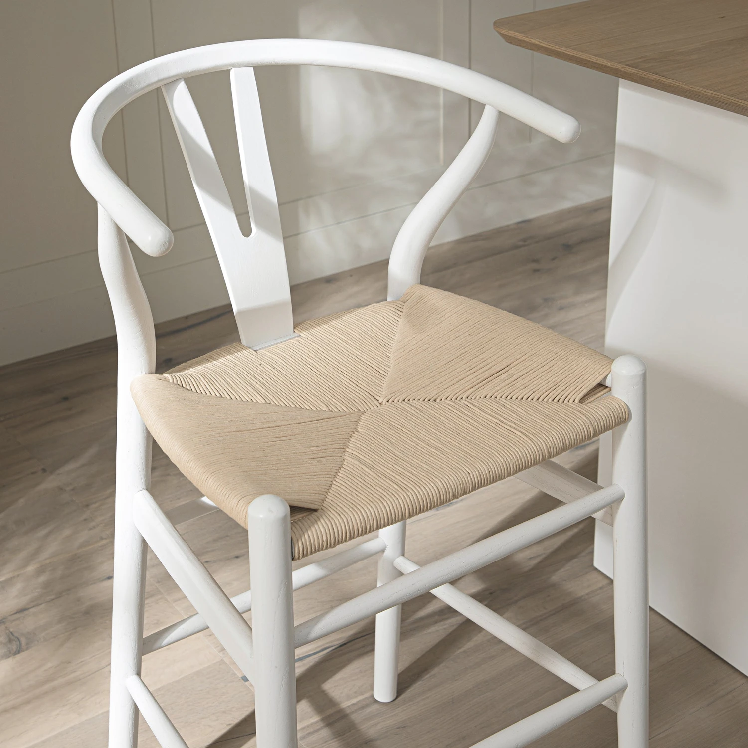 Hansel Wooden Natural Weave Counter Stool, White Frame 3 Hansel Wooden Natural Weave Counter Stool, White Frame - Image 3