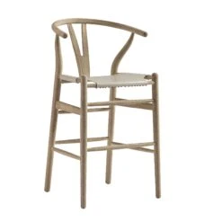 Hansel Weathered Elm Solid Wood Counter Stool with Light Grey Faux Leather Seat - Wishbone Style Y-Back Kitchen Island Stool 19 Hansel Weathered Elm Solid Wood Counter Stool with Light Grey Faux Leather Seat - Wishbone Style Y-Back Kitchen Island Stool -Daals Store XN R156 GREYPU WB2
