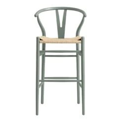 Hansel Sage Green Solid Elm Wood Bar Stool – Natural Weave Iconic Y-Back Design -Daals Store XN R161 SAGE WB1