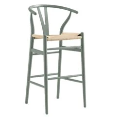Hansel Sage Green Solid Elm Wood Bar Stool – Natural Weave Iconic Y-Back Design -Daals Store XN R161 SAGE WB2