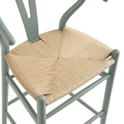 Hansel Sage Green Solid Elm Wood Bar Stool – Natural Weave Iconic Y-Back Design -Daals Store XN R161 SAGE detail1