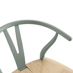 Hansel Sage Green Solid Elm Wood Bar Stool – Natural Weave Iconic Y-Back Design -Daals Store XN R161 SAGE detail2