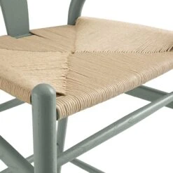 Hansel Sage Green Solid Elm Wood Bar Stool – Natural Weave Iconic Y-Back Design -Daals Store XN R161 SAGE detail3