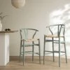 Hansel Wooden Natural Weave Bar Stool, Sage Green Frame 20 Hansel Wooden Natural Weave Bar Stool, Sage Green Frame -Daals Store XN R161 SAGE group scene main
