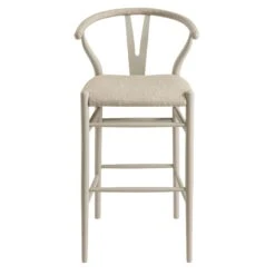 Hansel Bar Stool, Taupe Frame With Oatmeal Fabric Seat