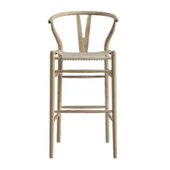 Hansel Bar Stool, Weathered Elm Frame With Light Grey Faux Leather Seat -Daals Store XN R165 GREYPU WB1