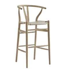 Hansel Bar Stool, Weathered Elm Frame With Light Grey Faux Leather Seat -Daals Store XN R165 GREYPU WB2