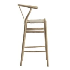 Hansel Bar Stool, Weathered Elm Frame With Light Grey Faux Leather Seat -Daals Store XN R165 GREYPU WB3