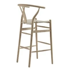 Hansel Bar Stool, Weathered Elm Frame With Light Grey Faux Leather Seat -Daals Store XN R165 GREYPU WB4